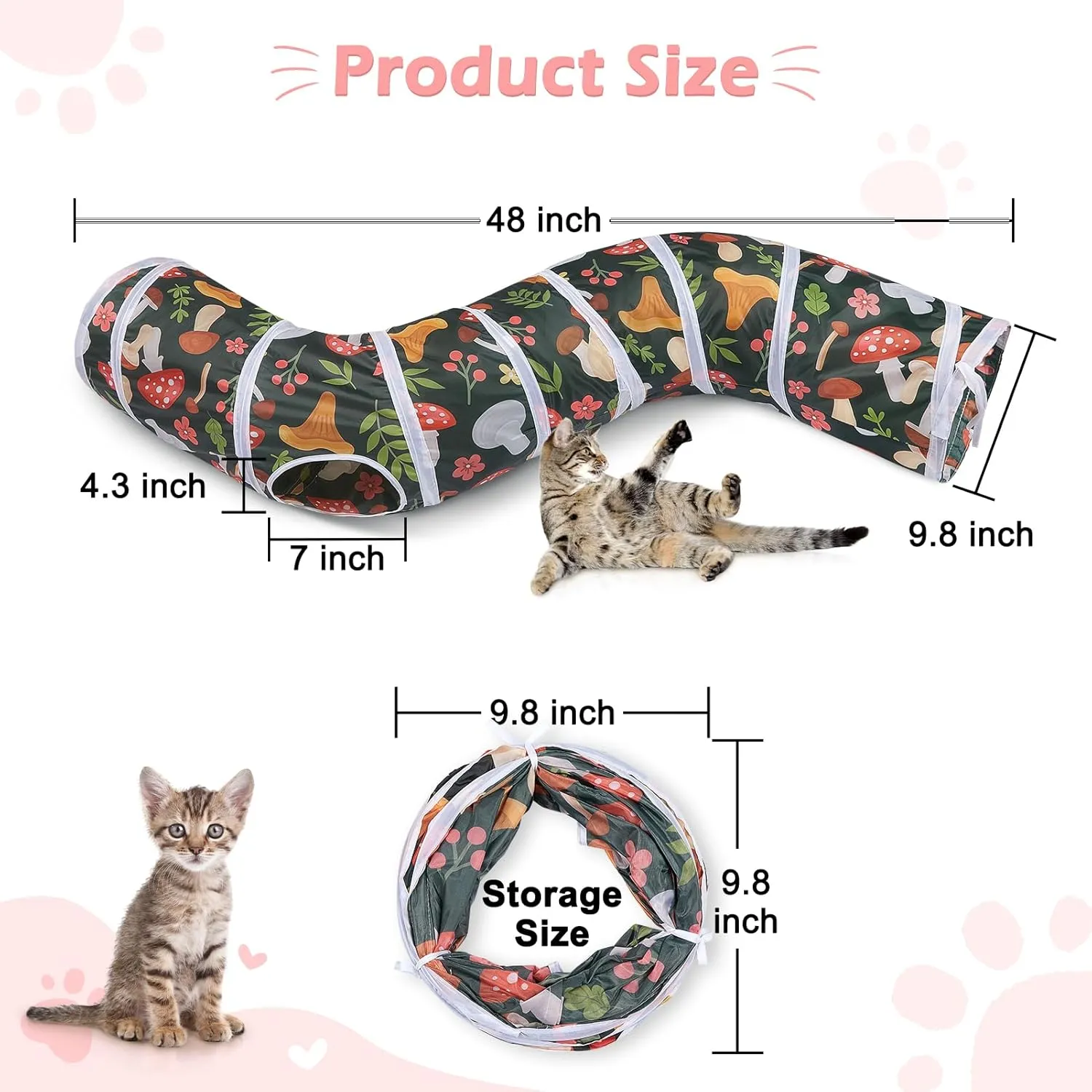 Glittme Cat Tunnel - S-Shape Peekaboo Cave With Toys, Foldable Tubes for Indoor Cats, Rabbits, Puppies, Guinea Pigs