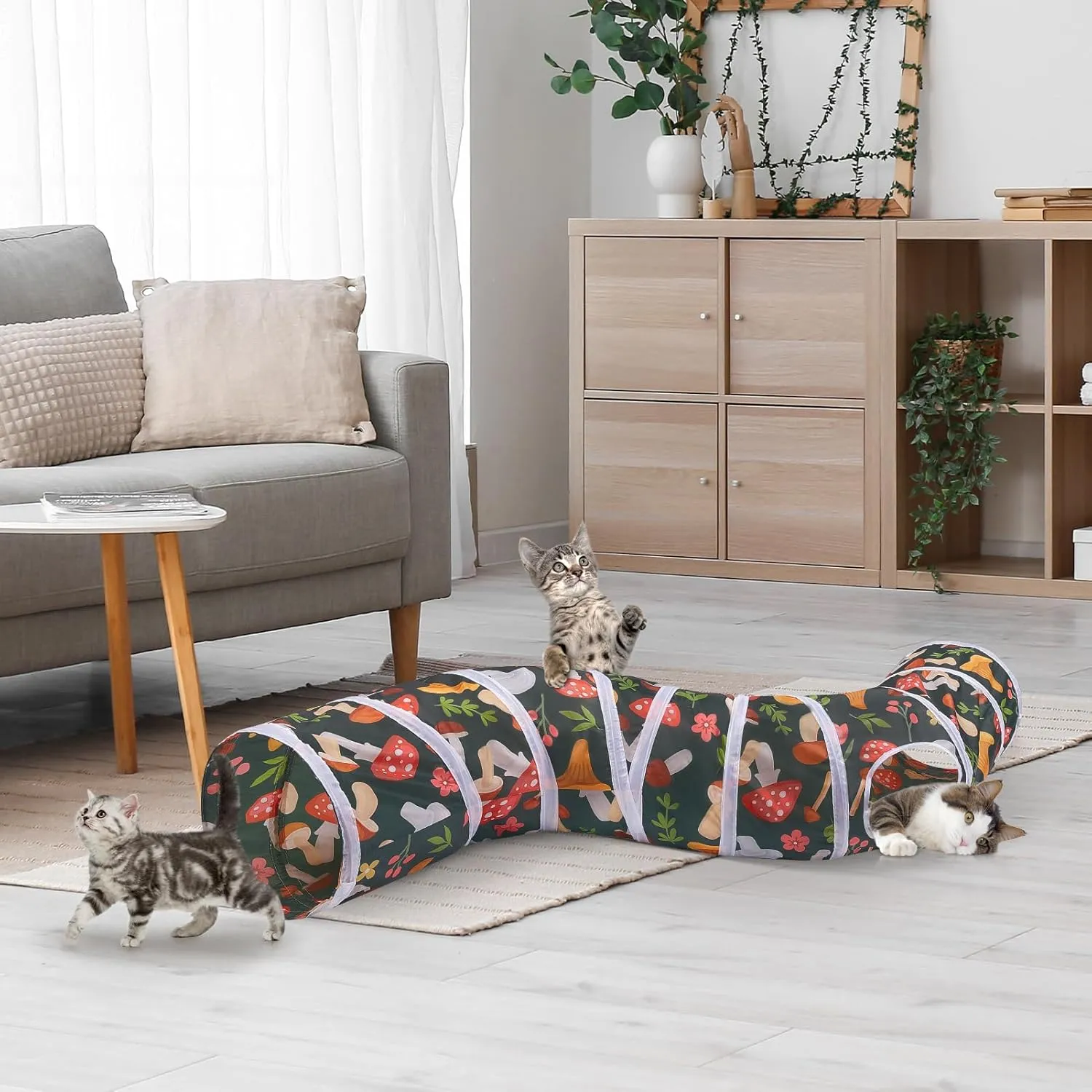 Glittme Cat Tunnel - S-Shape Peekaboo Cave With Toys, Foldable Tubes for Indoor Cats, Rabbits, Puppies, Guinea Pigs