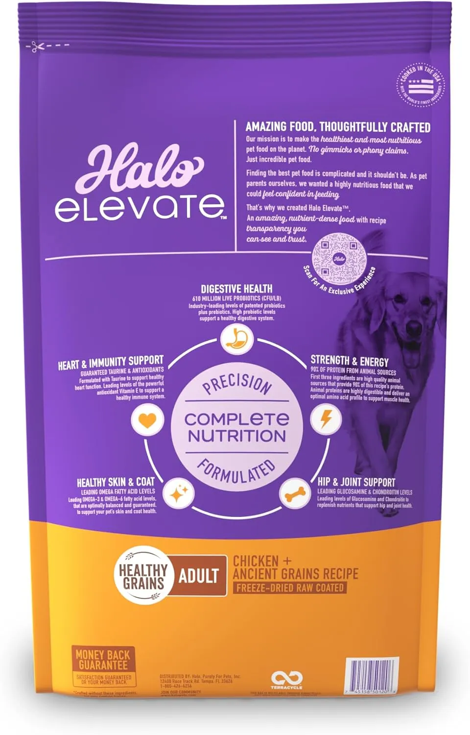 Halo Elevate Dog Chicken Recipe, Healthy Grains Dry Dog Food, Kibble for Adult Dogs, 20 lb Bag