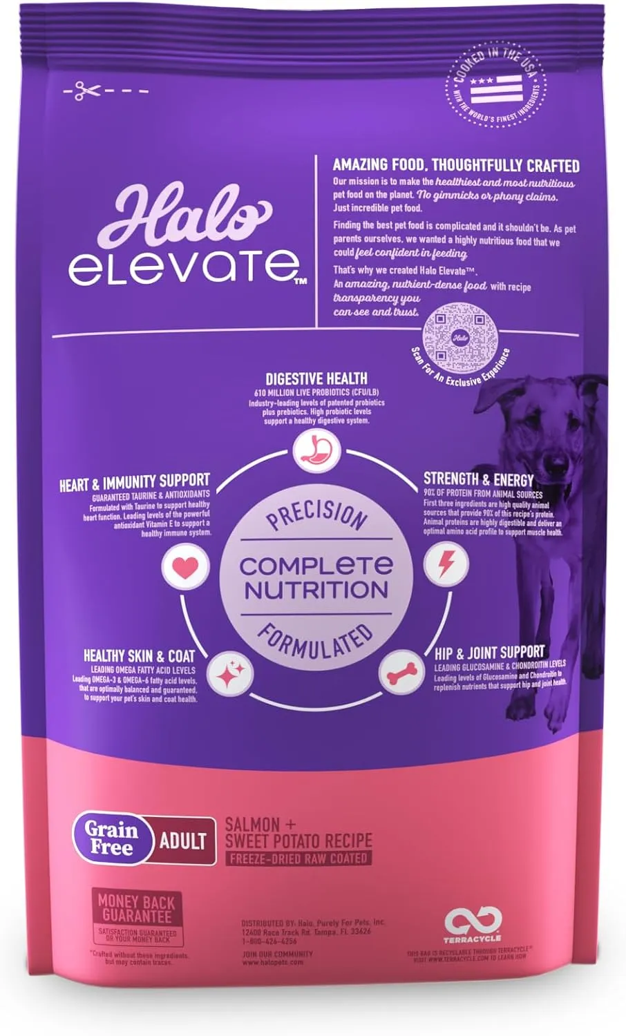 HALO Elevate Dog Food Salmon Recipe, Grain Free Dry Dog Food, Kibble for Adult Dogs, 3.5 lb Bag