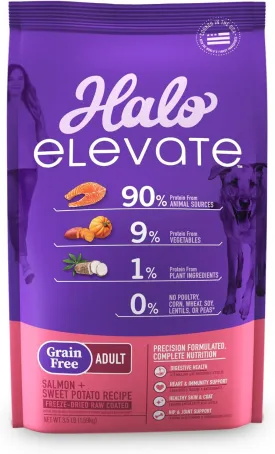 HALO Elevate Dog Food Salmon Recipe, Grain Free Dry Dog Food, Kibble for Adult Dogs, 3.5 lb Bag