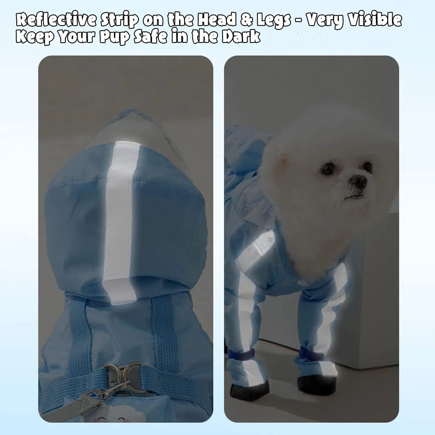 HDKUW Dog Raincoat and Rain Shoes Set, Full-Coverage Reflective Jacket with Backbag, Blue XL