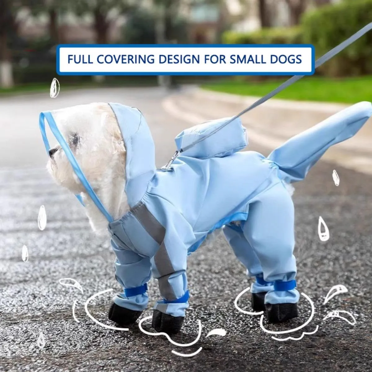 HDKUW Dog Raincoat and Rain Shoes Set, Full-Coverage Reflective Jacket with Backbag, Blue XL