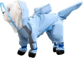HDKUW Dog Raincoat and Rain Shoes Set, Full-Coverage Reflective Jacket with Backbag, Blue XL