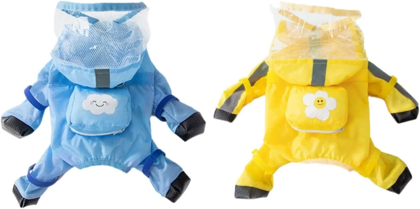 HDKUW Dog Raincoat and Rain Shoes Set, Full-Coverage Reflective Jacket with Backbag, Blue XL