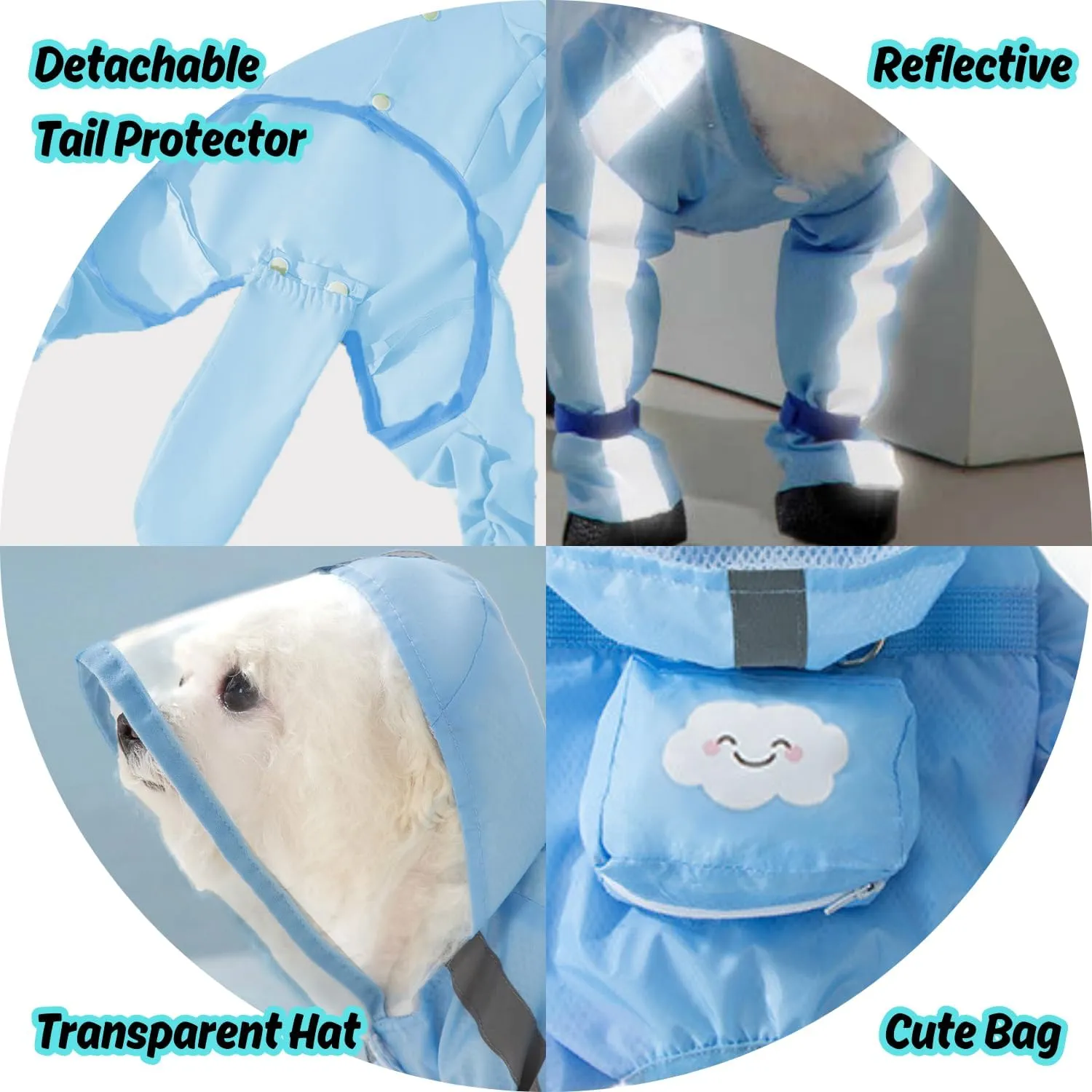 HDKUW Dog Raincoat and Rain Shoes Set, Full-Coverage Reflective Jacket with Backbag, Blue XL