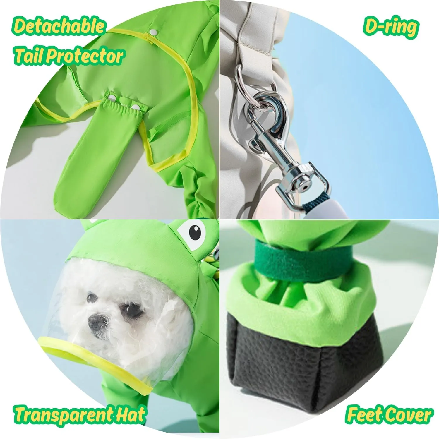 HDKUW Small Dog Raincoat & Rain Shoes Set,Full-Coverage Reflective Dog Jacket with D-Ring,Dogs Raincoat with Rain Boots Set for Puppy Small Dogs Frog XL