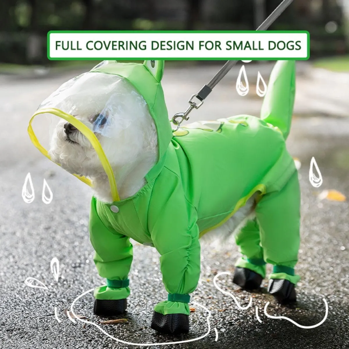 HDKUW Small Dog Raincoat & Rain Shoes Set,Full-Coverage Reflective Dog Jacket with D-Ring,Dogs Raincoat with Rain Boots Set for Puppy Small Dogs Frog XL