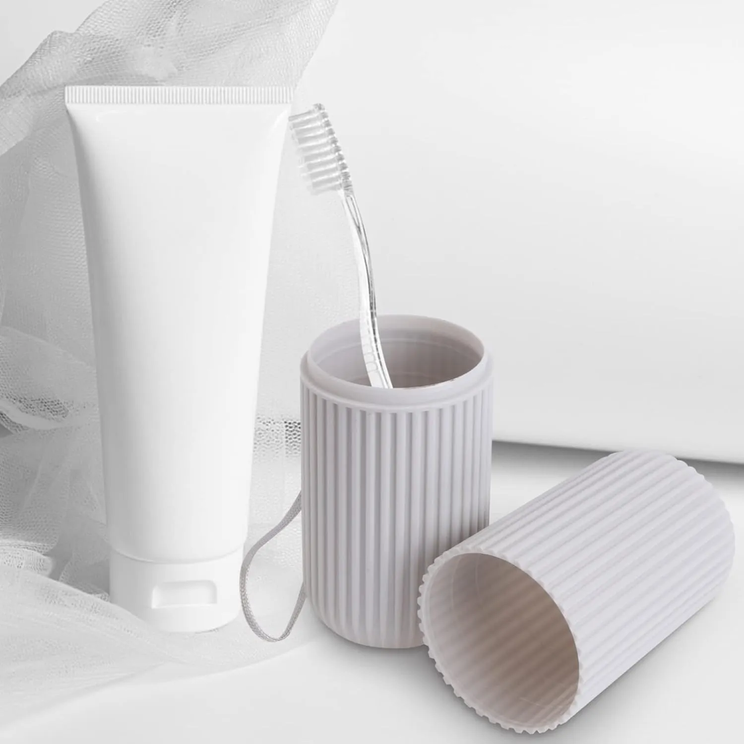 Healifty 2sets Toothbrush Holder for Travel Capsule Size Portable Case Toothbrush Storage Plastic (Grey) 3pcs*2