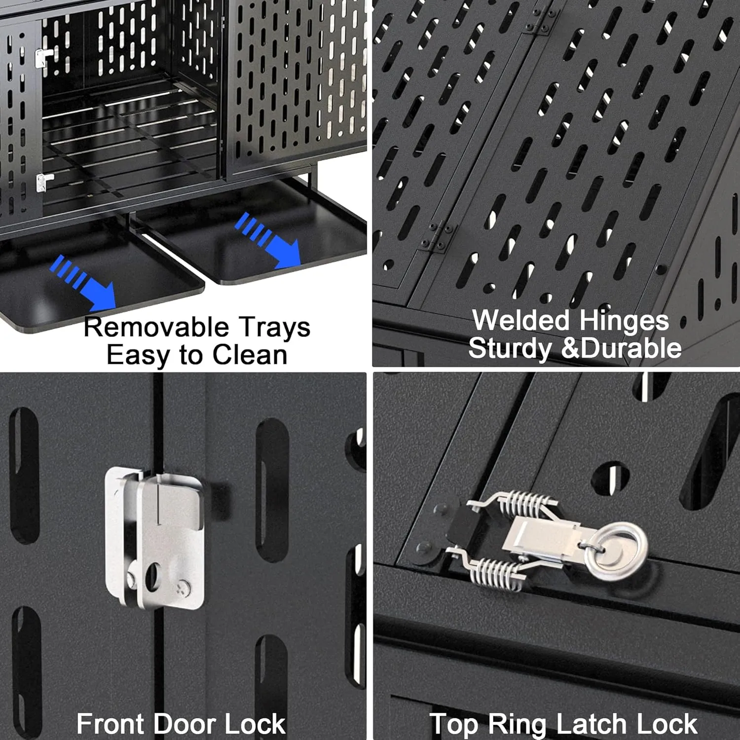 Heavy Duty Dog Crate 45 inch XL Pet Dog Cage Crate Kennel with Roof Top 2 Doors Removable Trays, Lockable Wheels Escape-Proof for High Anxiety Large/Extra Large Dogs (Black, 45 inch)