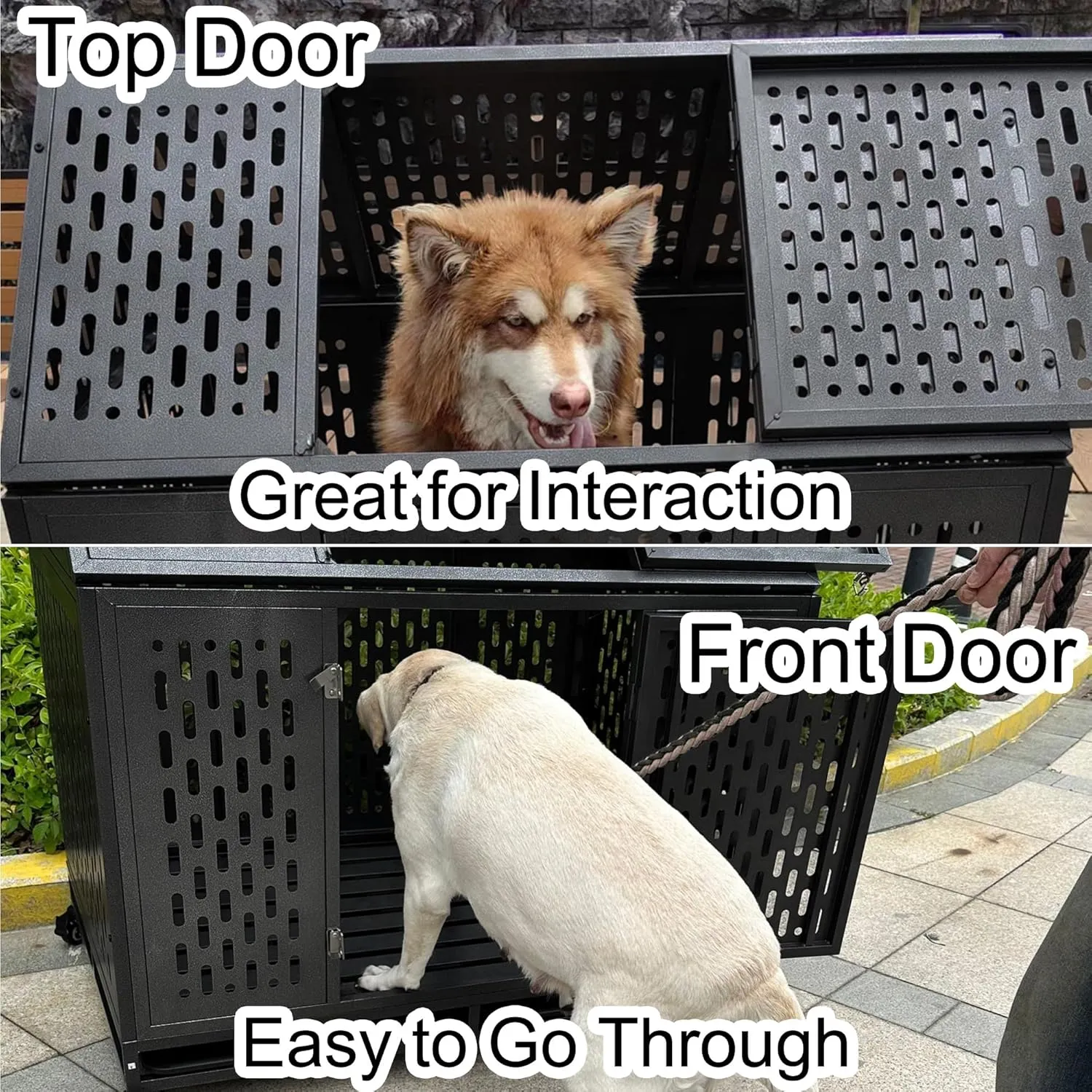 Heavy Duty Dog Crate 45 inch XL Pet Dog Cage Crate Kennel with Roof Top 2 Doors Removable Trays, Lockable Wheels Escape-Proof for High Anxiety Large/Extra Large Dogs (Black, 45 inch)