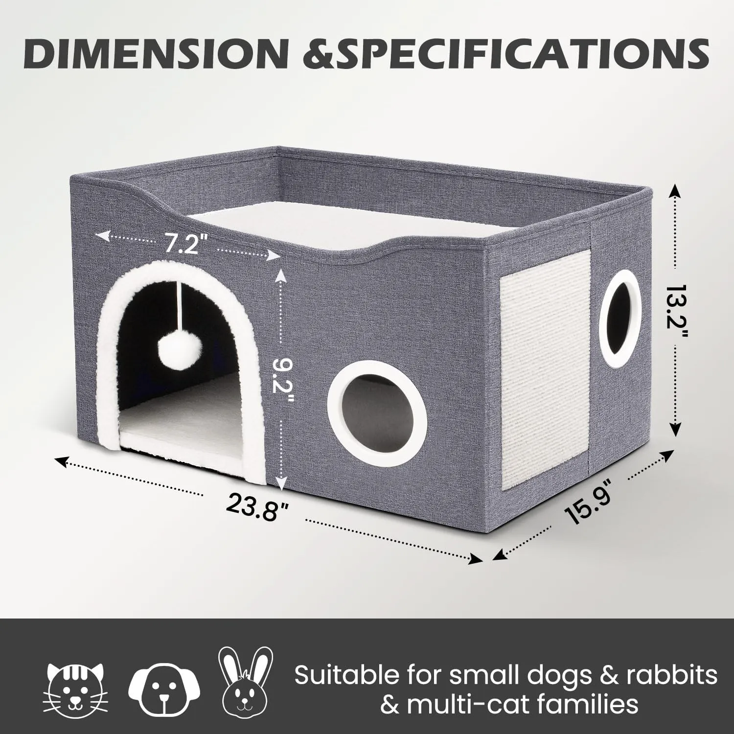 Heeyoo Cat House for Indoor Cats - Large Cat Bed Cave with Fluffy Ball and Scratch Pad, Foldable Cat Houses & Condos, Cat Cubes, Cat Hideaway, Covered Cat Bed for Multi Small Pet Large Kitty