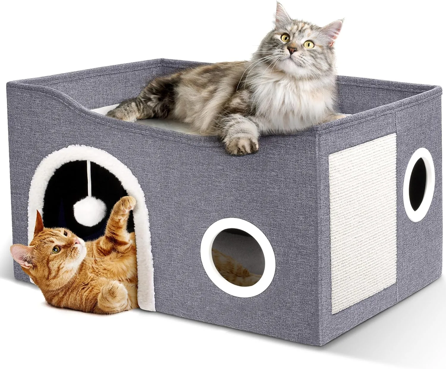 Heeyoo Cat House for Indoor Cats - Large Cat Bed Cave with Fluffy Ball and Scratch Pad, Foldable Cat Houses & Condos, Cat Cubes, Cat Hideaway, Covered Cat Bed for Multi Small Pet Large Kitty