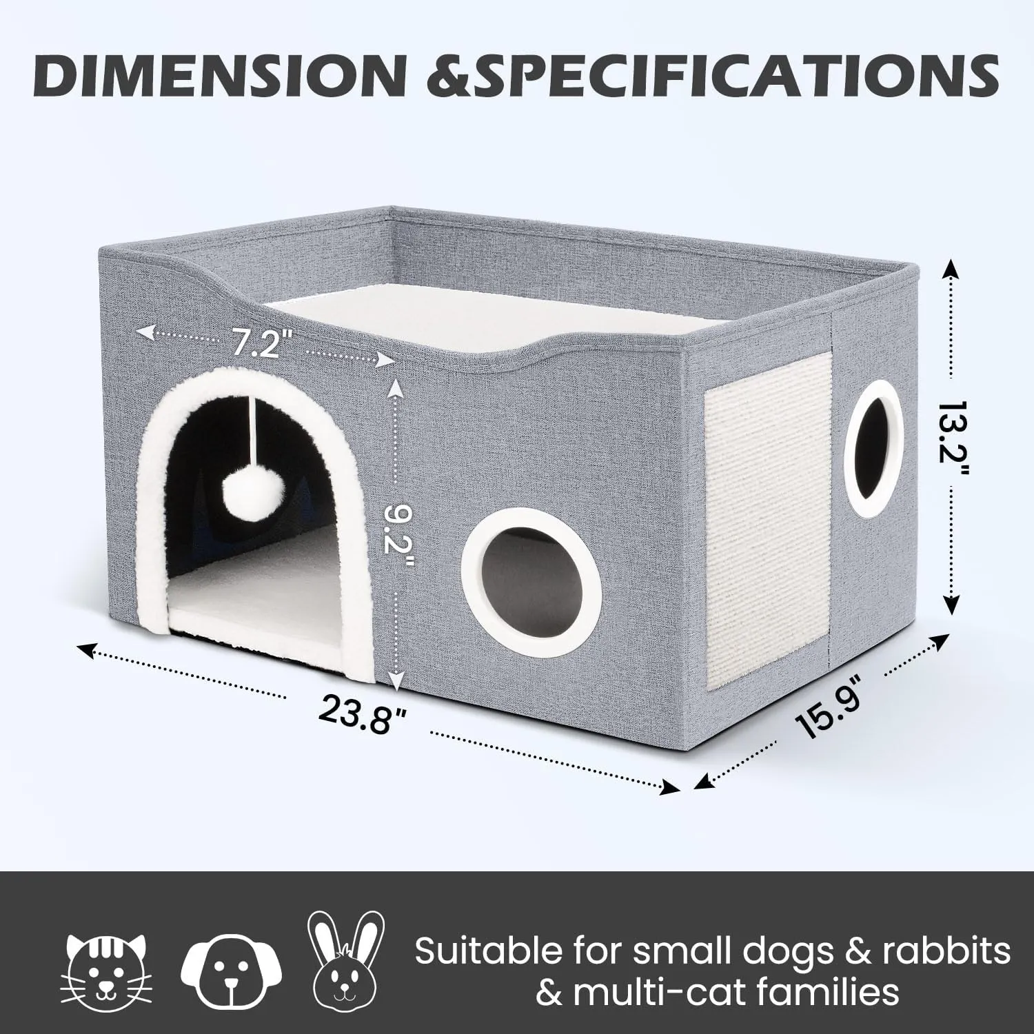 Heeyoo Cat House for Indoor Cats - Large Cat Bed Cave with Fluffy Ball and Scratch Pad, Foldable Cat Houses & Condos, Cat Hideaway, Covered Cat Bed for Multi Small Large Kitty, 23.8x15.9x13.2 Inches