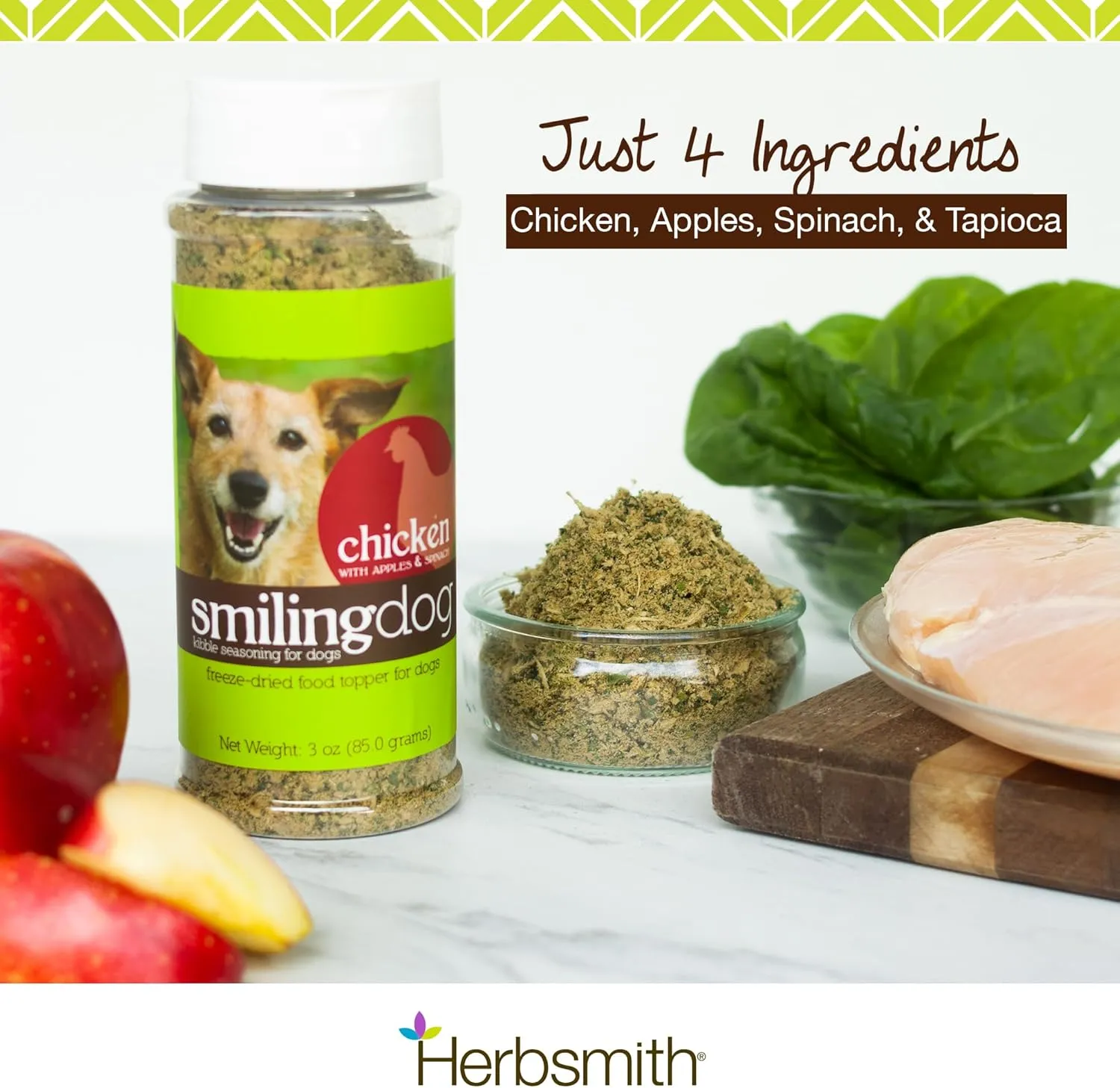 Herbsmith Kibble Seasoning  Freeze Dried Chicken  DIY Raw Coated Kibble Mixer - Dog Food Topper for Picky Eaters, 3 oz [Bundle x4 Units]
