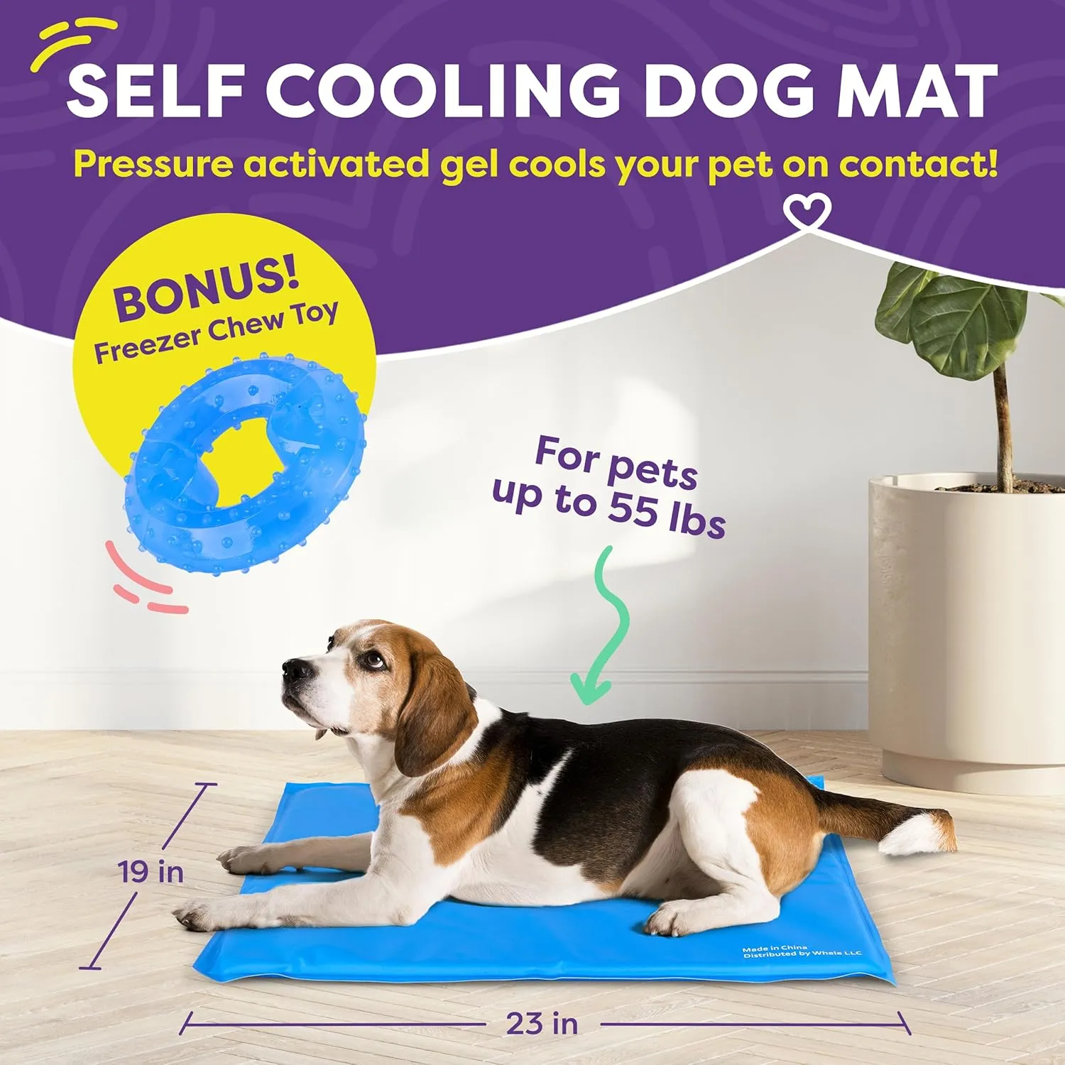 Hertzko Cooling Mat with Chew Toy - Dog Cooling Pad for Small to Medium Sized Pets up to 55 lbs - Cooling Pad for Dogs with Cooling Gel Technology - Pet Cooling Mat - Gel Cooling Pad for Dogs