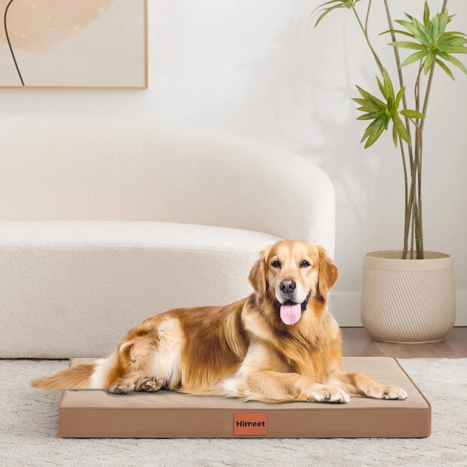 HIMEET- Outdoor Dog Bed Waterproof Washable with Removable Cover and Plastic Liner 36 Inch for Large Dogs Soft Orthopedic Large Puppy Crate Liner for Kennel Big Pet Beds for Dog Cages(Brown)