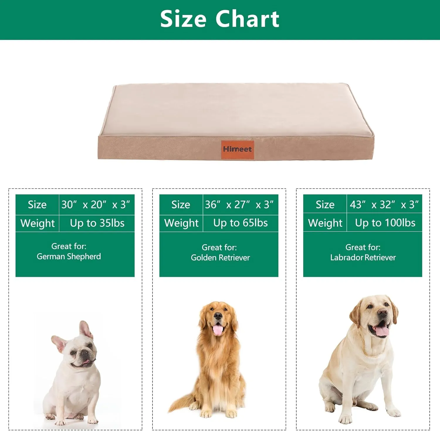 HIMEET- Outdoor Dog Bed Waterproof Washable with Removable Cover and Plastic Liner 36 Inch for Large Dogs Soft Orthopedic Large Puppy Crate Liner for Kennel Big Pet Beds for Dog Cages(Brown)