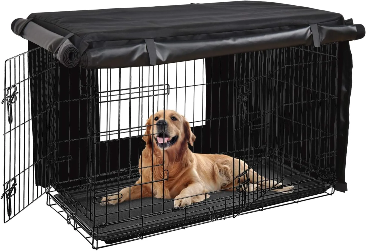 HONEST OUTFITTERS Dog Crate Cover 42 Inch Dog Kennel Cover for Large Dog, Heavy Duty Oxford Fabric,with Double Door, Pockets and Mesh Window (43L x 29W x 30H,Black)