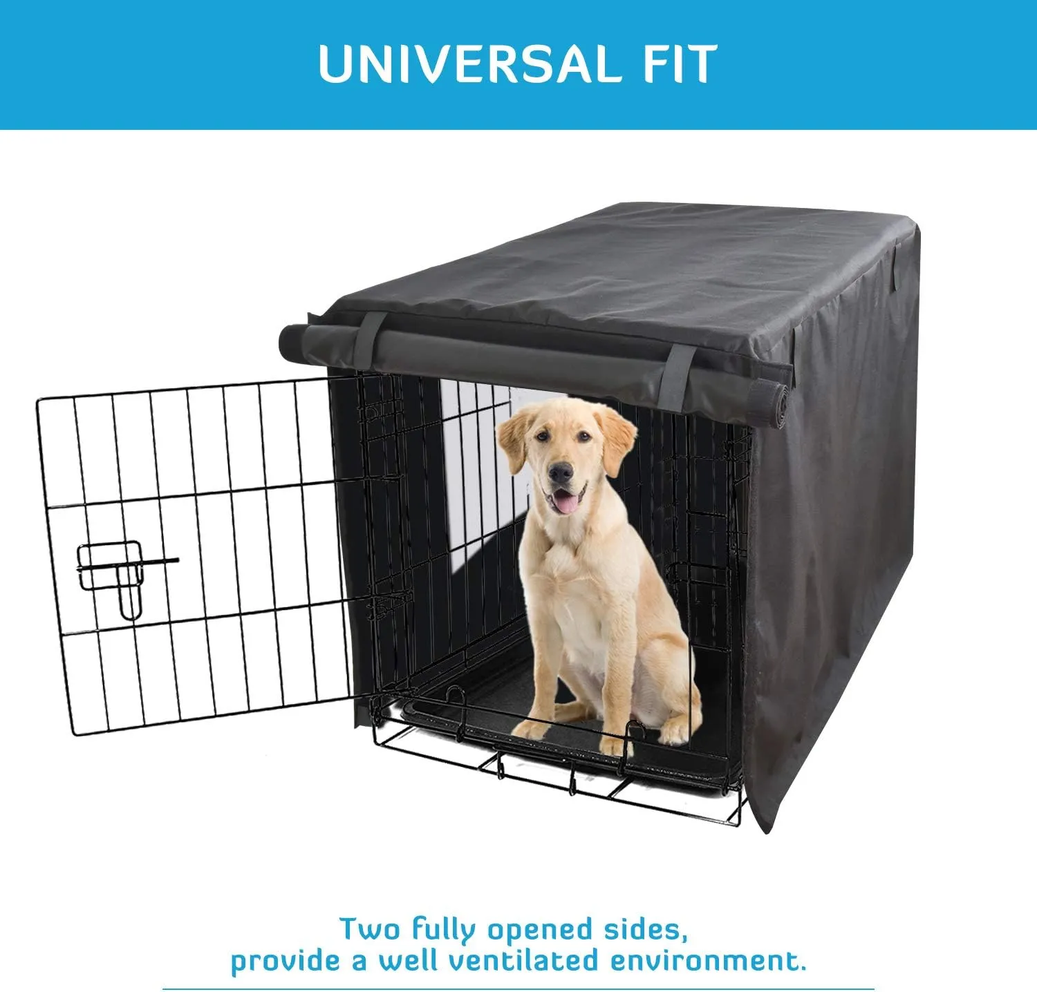 HONEST OUTFITTERS Dog Crate Cover 42 Inch Dog Kennel Cover for Large Dog, Heavy Duty Oxford Fabric,with Double Door, Pockets and Mesh Window (43L x 29W x 30H,Black)