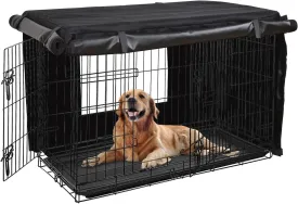 HONEST OUTFITTERS Dog Crate Cover 42 Inch Dog Kennel Cover for Large Dog, Heavy Duty Oxford Fabric,with Double Door, Pockets and Mesh Window (43L x 29W x 30H,Black)
