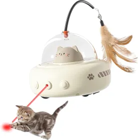 hooroor Laser Cat Toy for Indoor Cats,2 in 1 UFO-Vehicle Automatic Motion with Feather,Rechargeable Electronic Smart Sensor,Interactive Toys for Bored Cats/Kittens/Dogs,Ideal Gift for Pet Lover