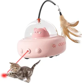 hooroor Laser Cat Toy for Indoor Cats,2 in 1 UFO-Vehicle Automatic Motion with Feather,Rechargeable Electronic Smart Sensor,Interactive Toys for Bored Cats/Kittens/Dogs,Ideal Gift for Pet Lover