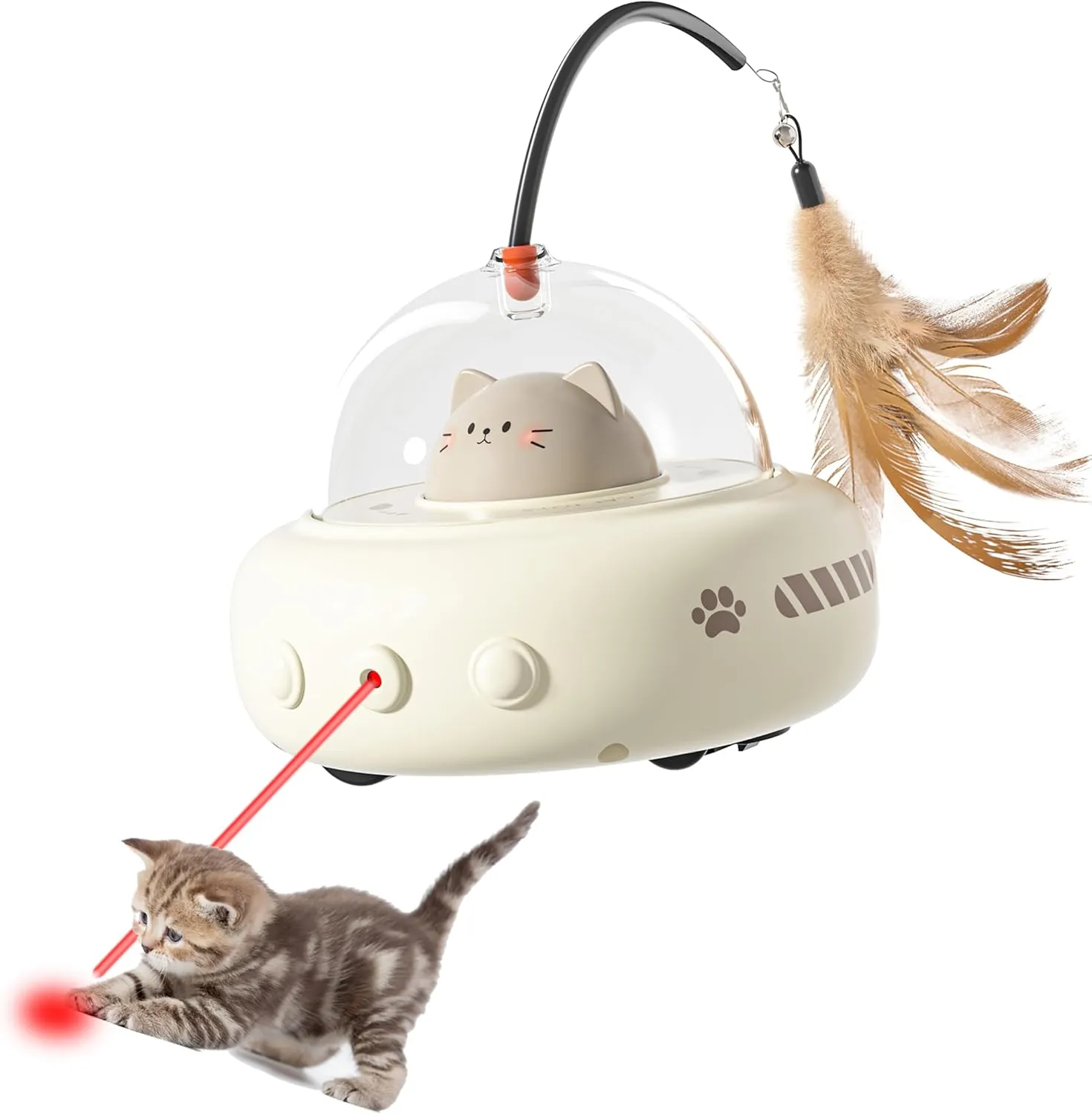 hooroor Laser Cat Toy for Indoor Cats,2 in 1 UFO-Vehicle Automatic Motion with Feather,Rechargeable Electronic Smart Sensor,Interactive Toys for Bored Cats/Kittens/Dogs,Ideal Gift for Pet Lover