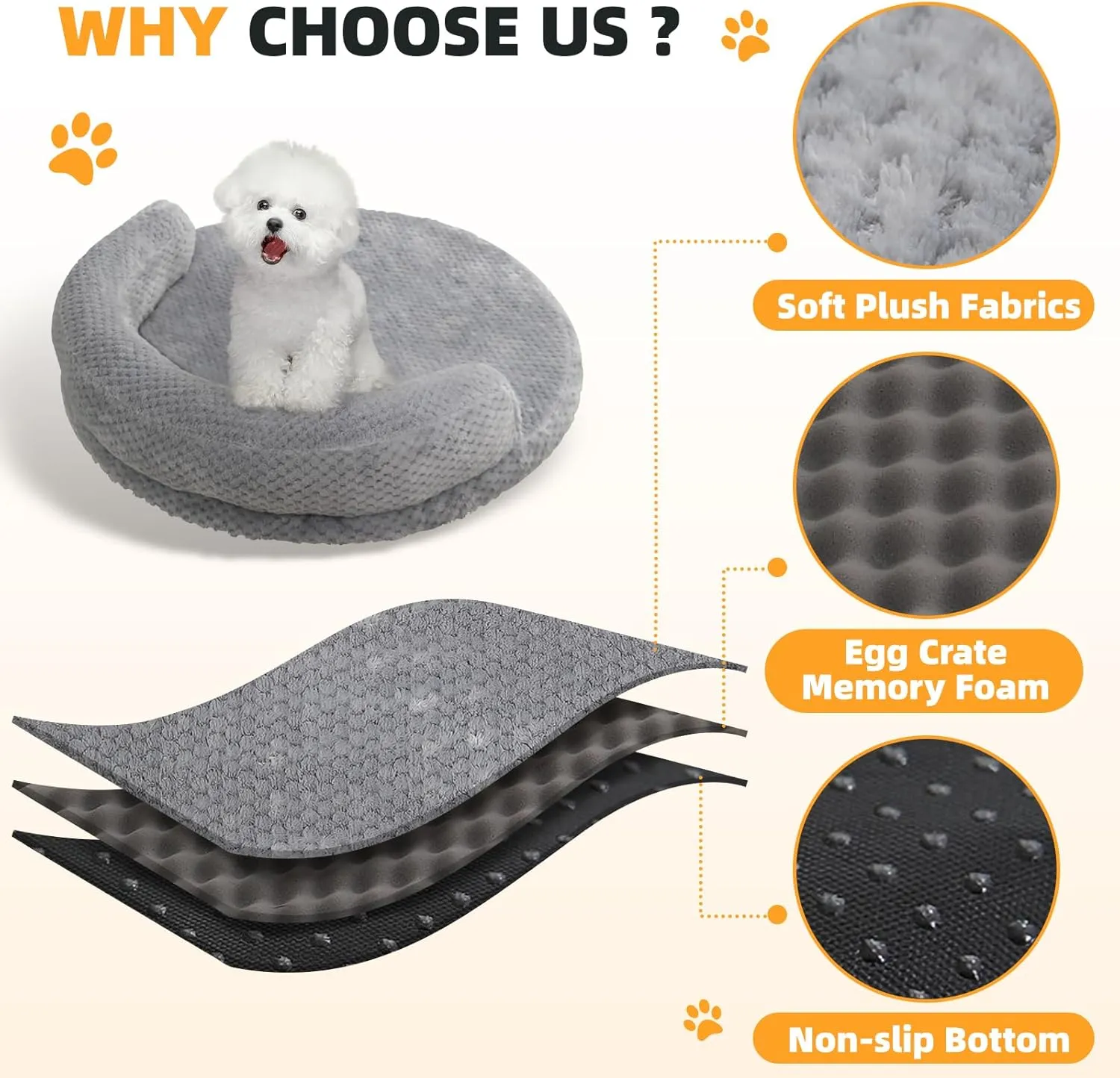 huraty Orthopedic Dog Bed for Small Dogs, Bolster Dog Sofa Bed Washable Pet Bed, Supportive Foam Pet Bed with Nonskid Bottom, 23.6 x 4.7 x 1.5 Inch, Pink