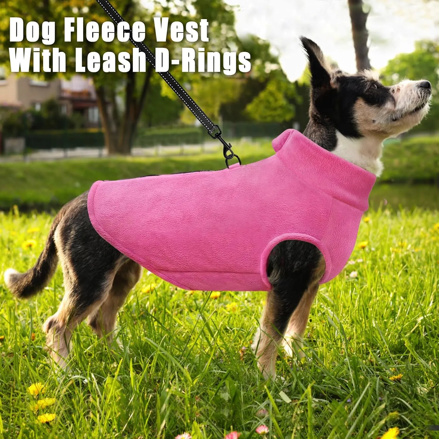 Idepet Dog Fleece Vest Sweater Zip Up Warm Pullover Dogs Jacket with D-Ring Leash Winter Cold Weater Coat Pet Sweatershirt Clothes Hoodie for Small Medium Dogs Boy Girl (Rose Red, M)