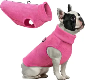 Idepet Dog Fleece Vest Sweater Zip Up Warm Pullover Dogs Jacket with D-Ring Leash Winter Cold Weater Coat Pet Sweatershirt Clothes Hoodie for Small Medium Dogs Boy Girl (Rose Red, M)