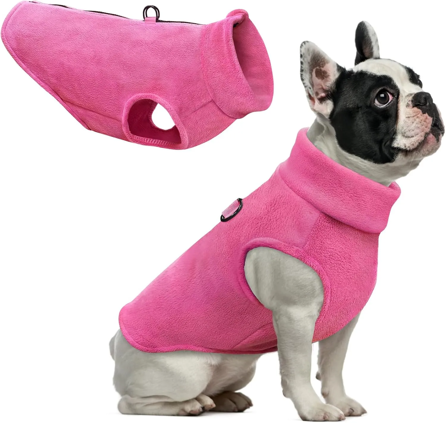 Idepet Dog Fleece Vest Sweater Zip Up Warm Pullover Dogs Jacket with D-Ring Leash Winter Cold Weater Coat Pet Sweatershirt Clothes Hoodie for Small Medium Dogs Boy Girl (Rose Red, M)