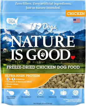 iHeartDogs Nature is Good Freeze-Dried Dog Food - Vet-Approved, Filler-Free Raw Dog Food, Meal Mixer, or Treat Supports Overall Health & Well-Being - Chicken, 20 oz
