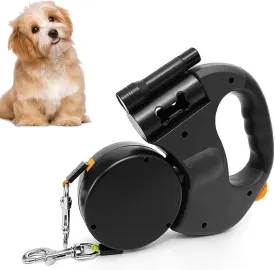 Illuminated Double Retractable Leash for Two Dogs, 360 Tangle-Free Swivel, Ergonomic Handle, Durable Nylon Webbing, Suitable for Small and Medium Pets When Out and About (Black)