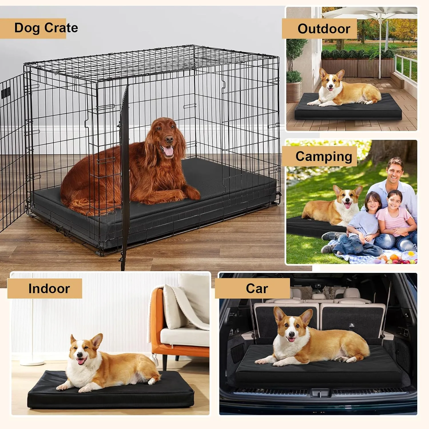 Indestructible Pet Bed - Memory Foam Dog Kennel Pad for Small Dogs & Cats, Waterproof Durable Oxford Fabric Puppy Bed with Removable Washable Cover & Non-Slip Bottom, 20"x15"x3", Black