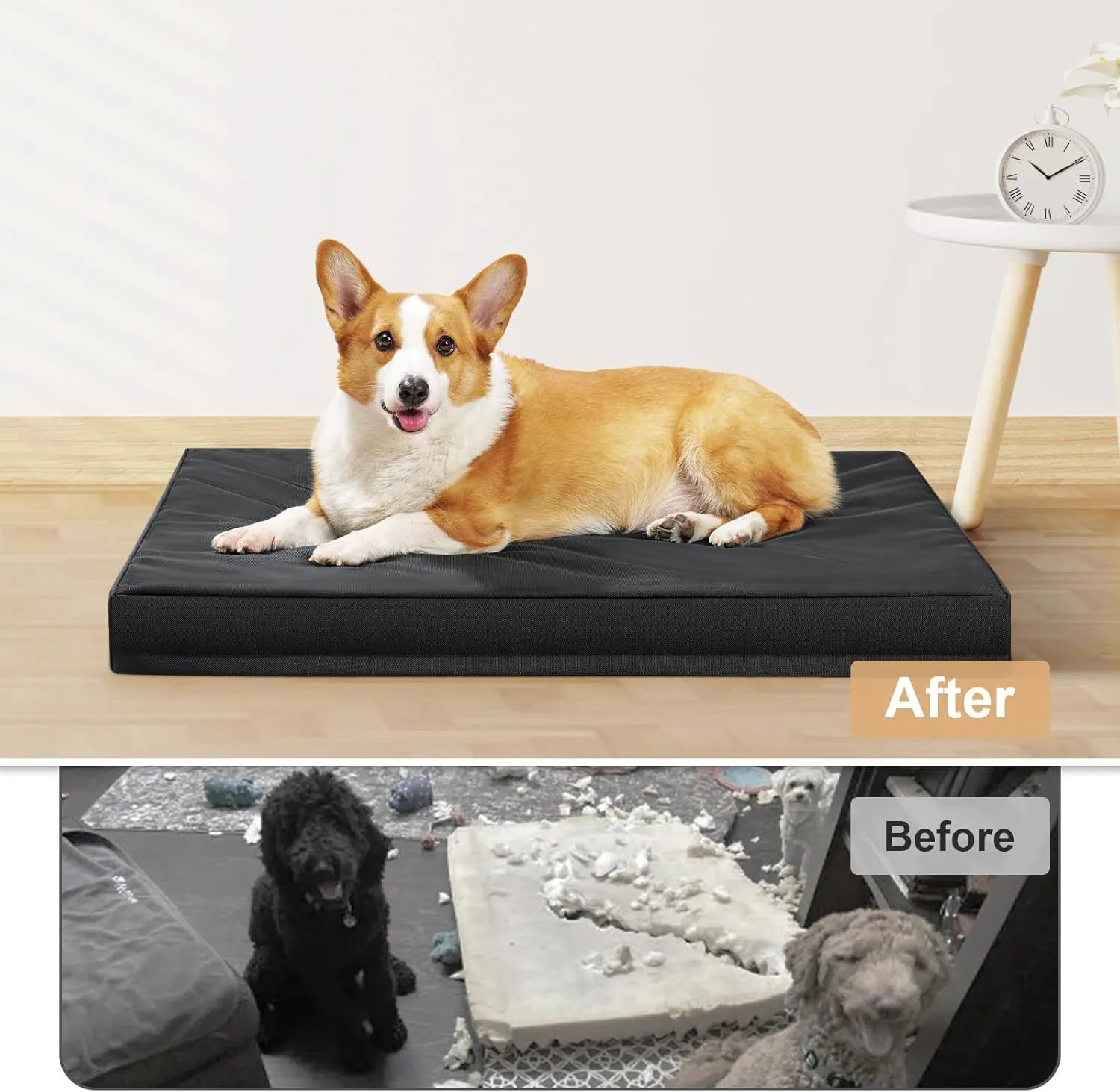 Indestructible Pet Bed - Memory Foam Dog Kennel Pad for Small Dogs & Cats, Waterproof Durable Oxford Fabric Puppy Bed with Removable Washable Cover & Non-Slip Bottom, 20"x15"x3", Black