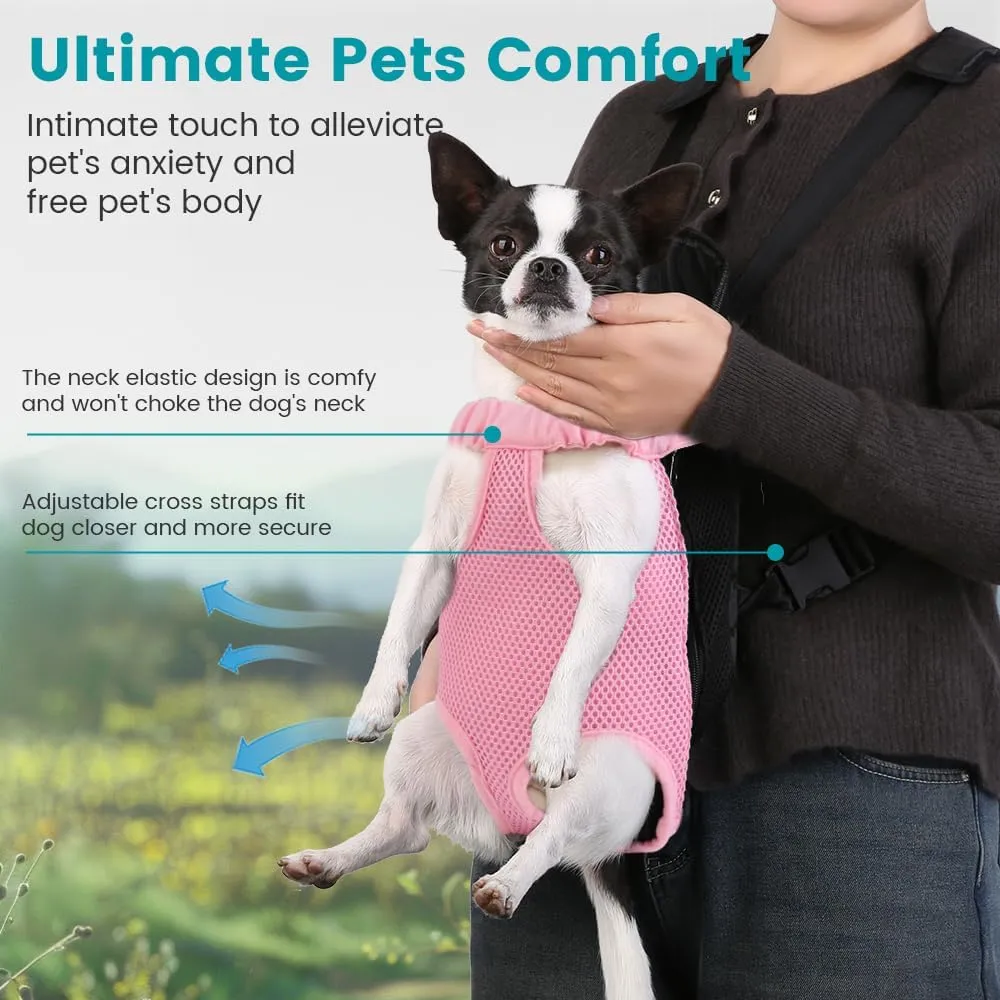 Inspack Dog Cat Backpack Carrier, Dog Carrier Adjustable for Small Medium Dogs, Pet Dog Front Chest Carriers Backpacks, Puppy Carrier Sling Backpack, Holder Papoose for Cat Body, M, Pink