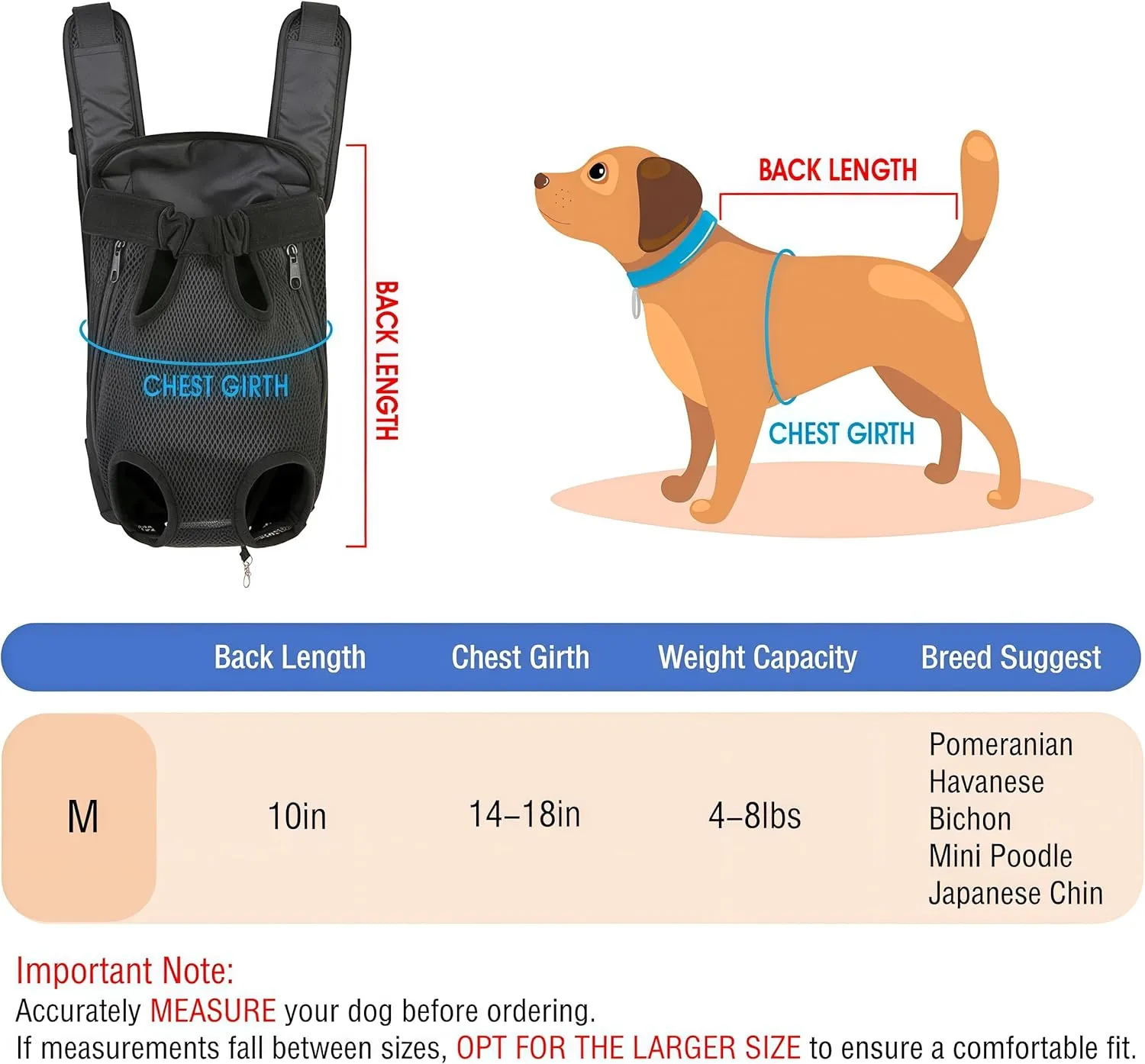 Inspack Dog Cat Backpack Carrier, Dog Carrier Adjustable for Small Medium Dogs, Pet Dog Front Chest Carriers Backpacks, Puppy Carrier Sling Backpack, Holder Papoose for Cat Body, M, Pink