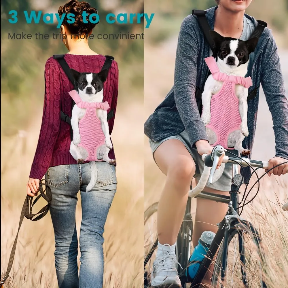 Inspack Dog Cat Backpack Carrier, Dog Carrier Adjustable for Small Medium Dogs, Pet Dog Front Chest Carriers Backpacks, Puppy Carrier Sling Backpack, Holder Papoose for Cat Body, M, Pink