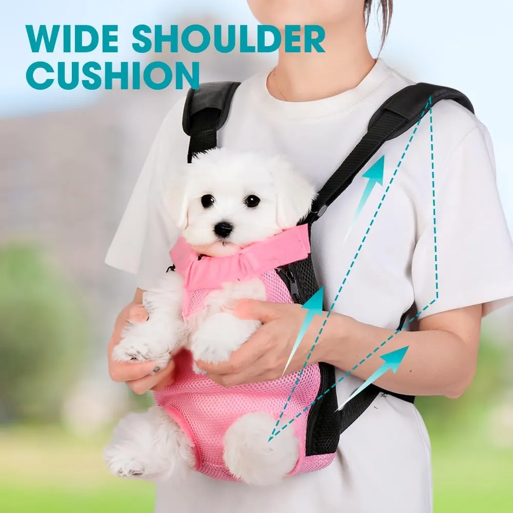 Inspack Dog Cat Backpack Carrier, Dog Carrier Adjustable for Small Medium Dogs, Pet Dog Front Chest Carriers Backpacks, Puppy Carrier Sling Backpack, Holder Papoose for Cat Body, M, Pink