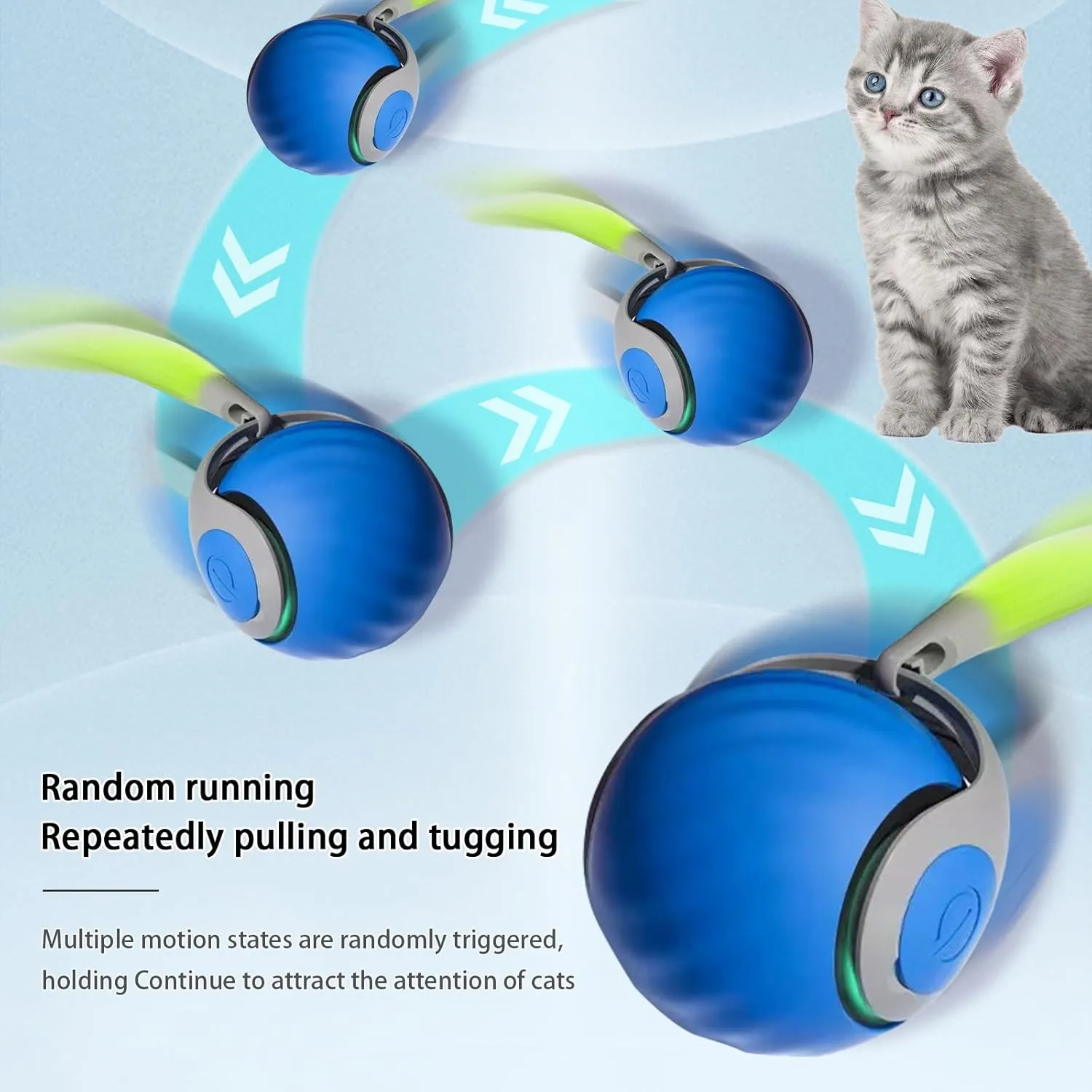 Interactive Cat Toy Ball, Automatic Moving Cats Ball Toy with Feather, Indoor Smart Cat Toys, Motorised Cats Balls Toy for Chasing & Hunting