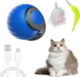 Interactive Cat Toy Ball, Automatic Moving Cats Ball Toy with Feather, Indoor Smart Cat Toys, Motorised Cats Balls Toy for Chasing & Hunting