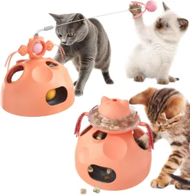 Interactive Cat Toy for Indoor Cats, 4-in-1 Modular Design with Cat Treats Puzzle Slow Feeder, Teaser Wand, Ball Maze & Spinning Ball | Kitten Enrichment Toys for Indoor