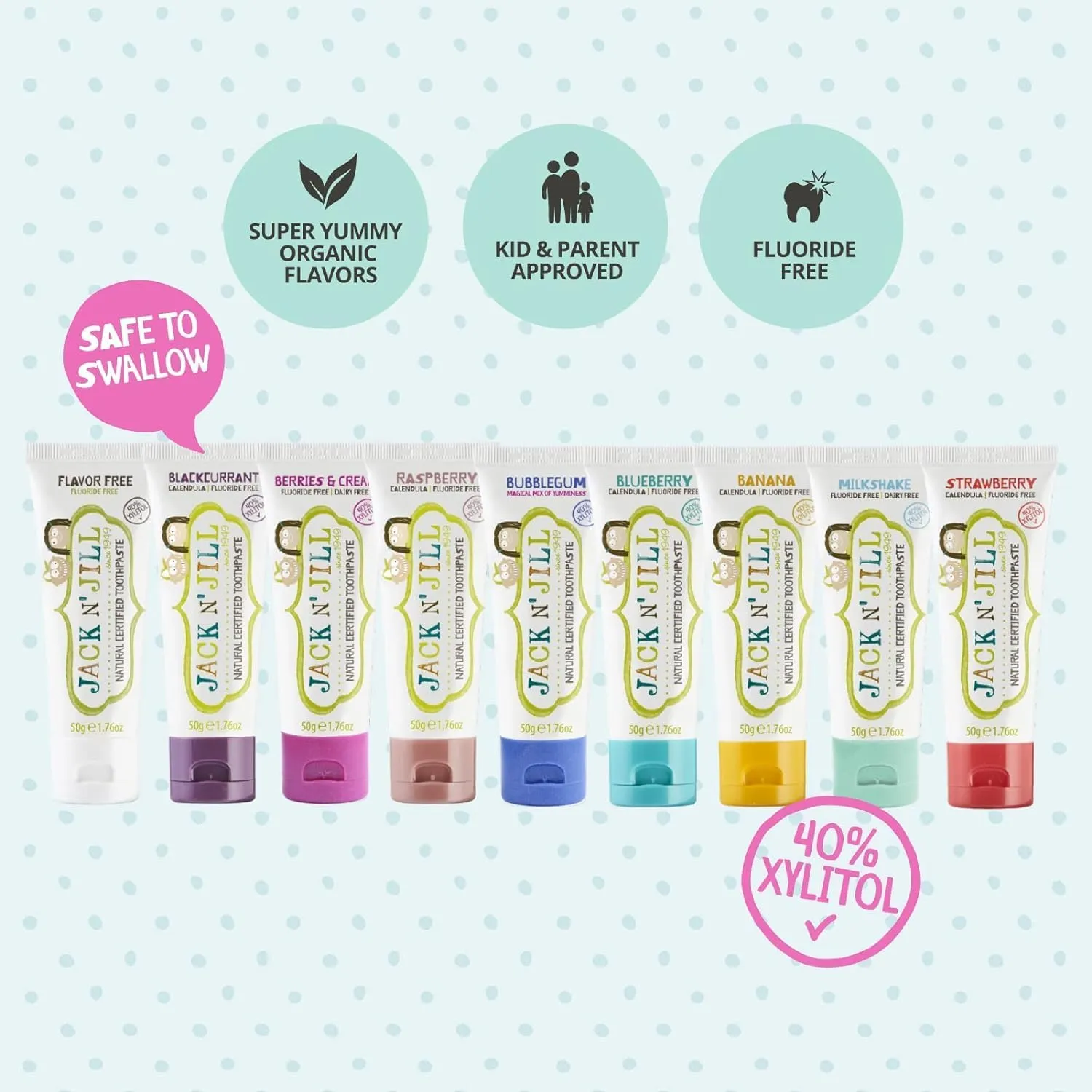Jack N' Jill Natural Toothpaste for Kids - Fluoride Free Toothpaste, 40% Xylitol, BPA Free - Bubblegum, 1.76 oz (Pack of 1)