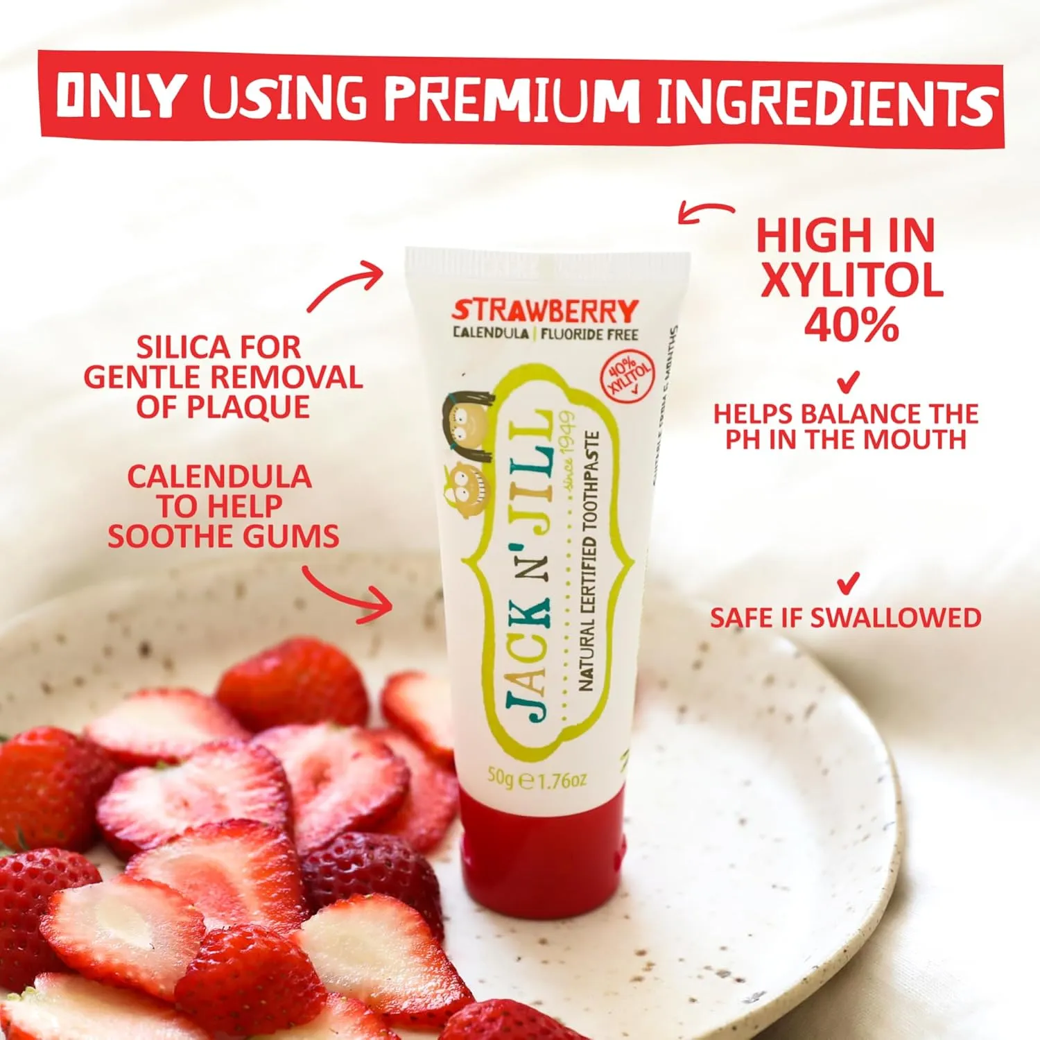 Jack N' Jill Natural Toothpaste for Kids - Fluoride Free Toothpaste, 40% Xylitol, BPA Free - Bubblegum, 1.76 oz (Pack of 1)