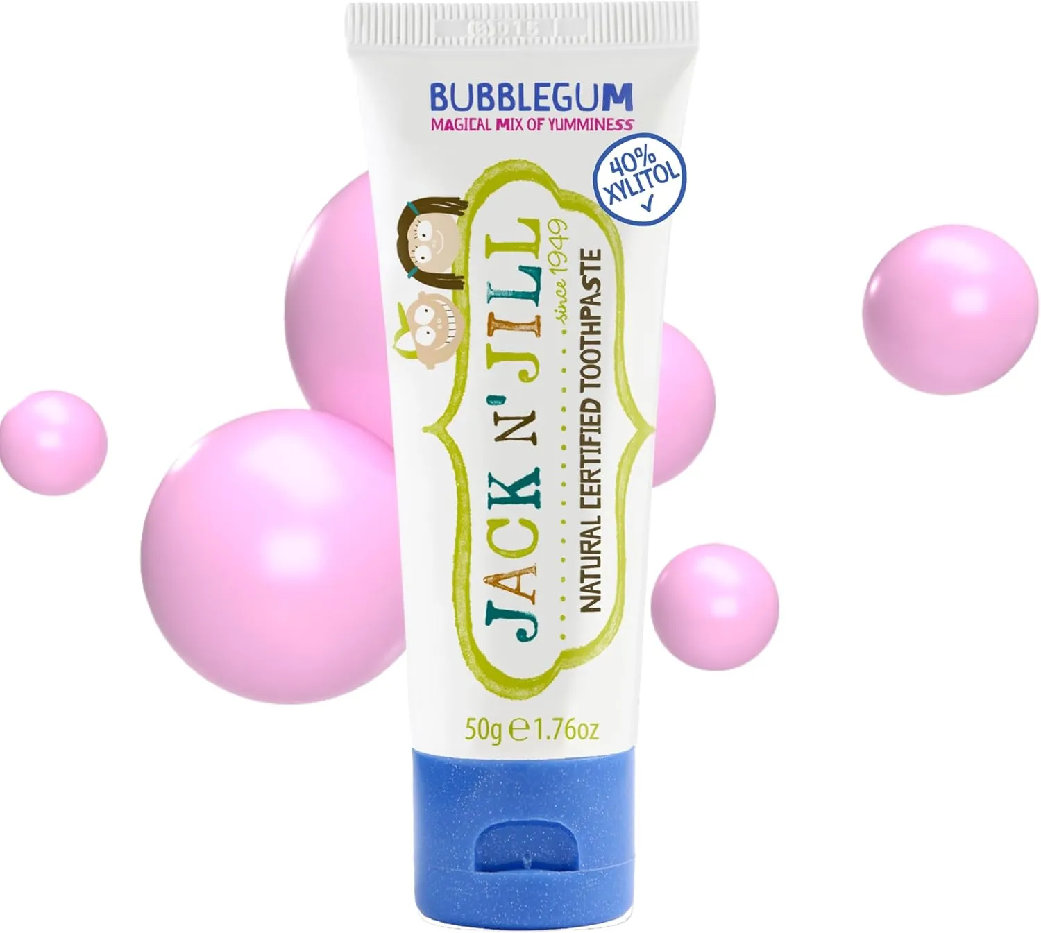 Jack N' Jill Natural Toothpaste for Kids - Fluoride Free Toothpaste, 40% Xylitol, BPA Free - Bubblegum, 1.76 oz (Pack of 1)