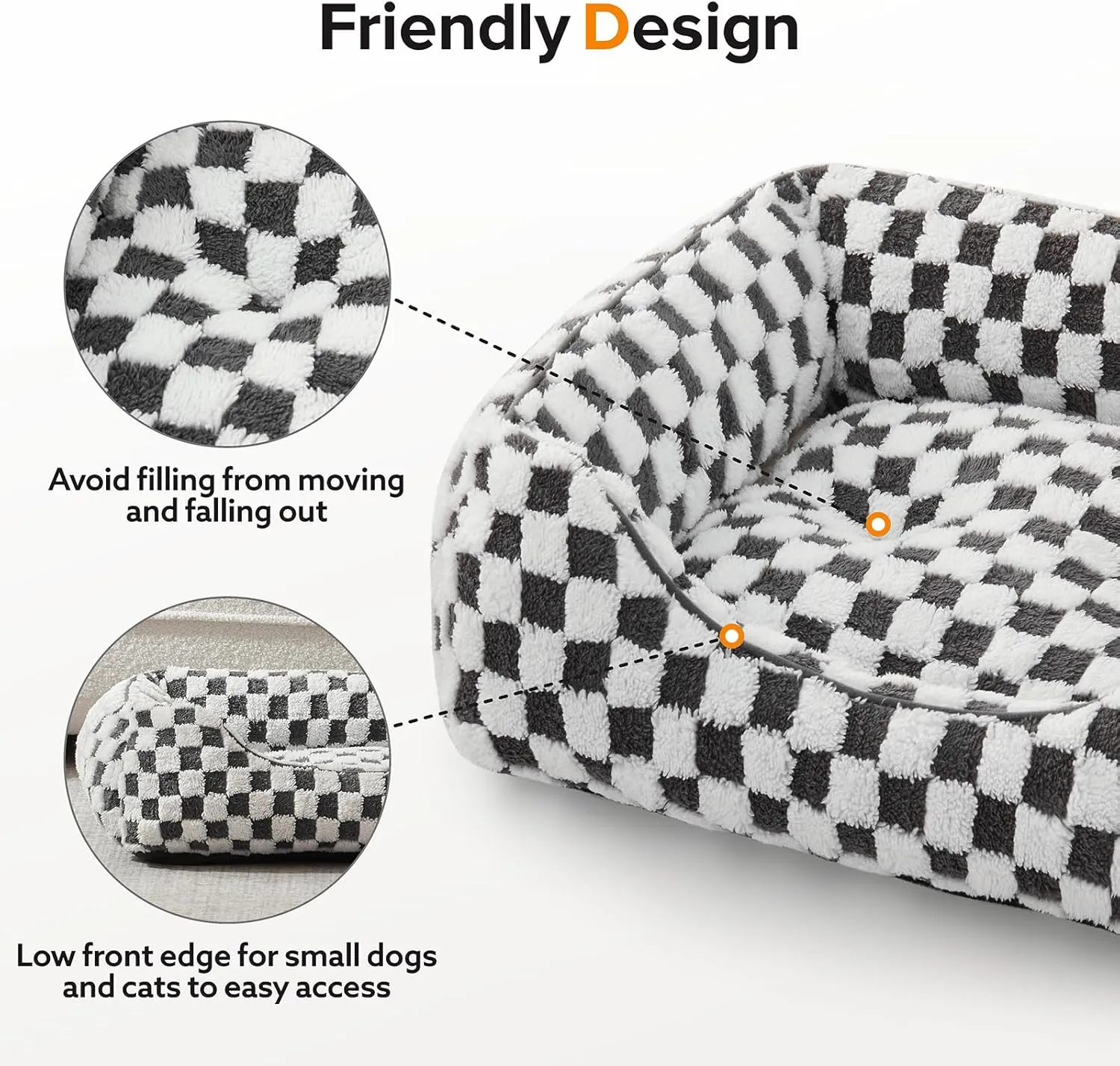 JOEJOY Dog Beds for Small Dogs -Cute Cat Beds for Indoor Cats Calming Pet Beds, Rectangle Orthopedic Cuddle Puppy Bed with Jacquard Shaggy Plush & Anti Slip Bottom, 20x19x6inches, Grey