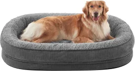 JOEJOY Orthopedic Dog Bed for Extra Large Dogs, XL Waterproof Egg-Crate Memory Foam Pet Sofa with Bolster Sides, Washable Removable Cover & Non-Slip Bottom, Grey
