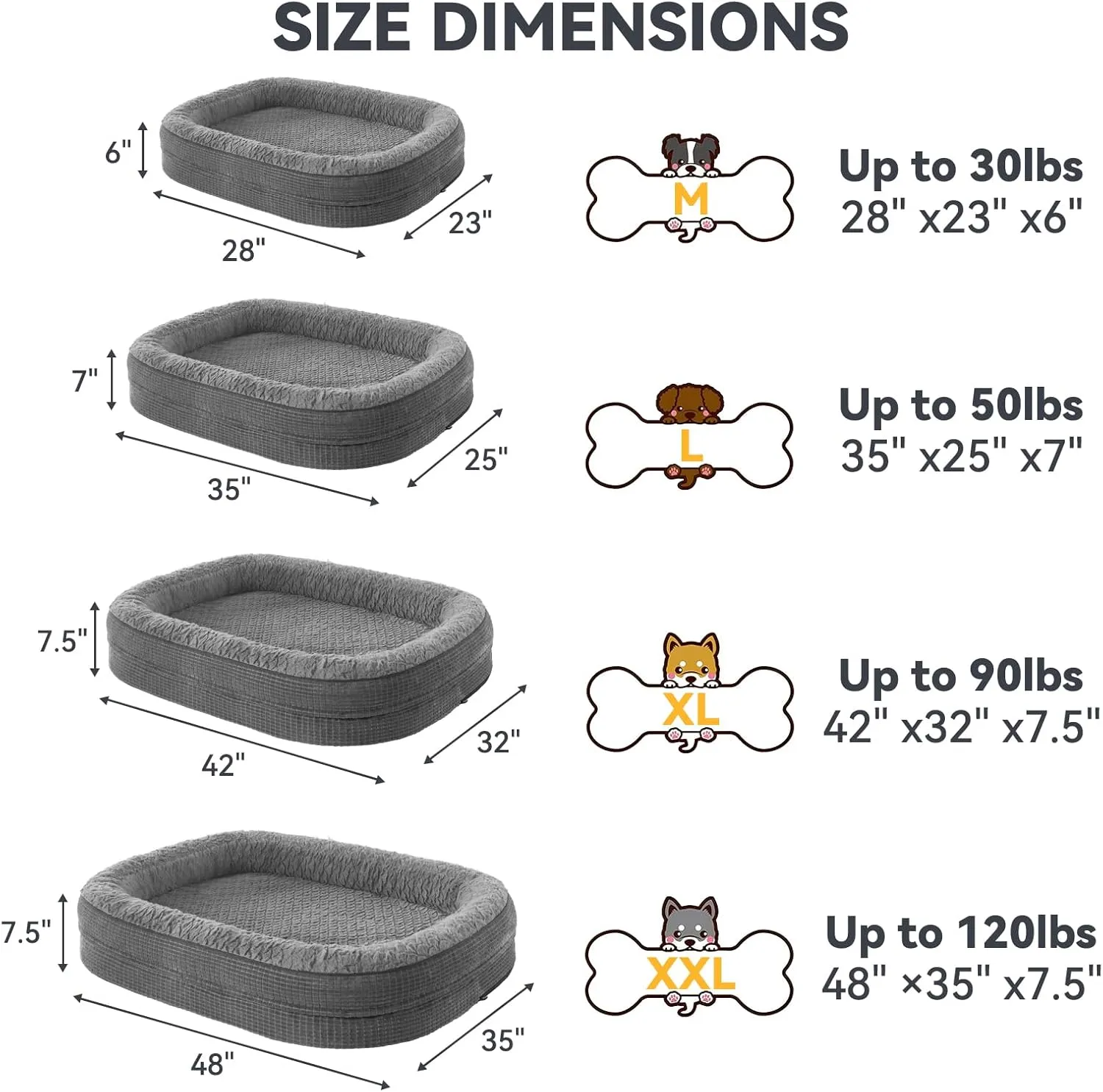 JOEJOY Orthopedic Dog Bed for Extra Large Dogs, XL Waterproof Egg-Crate Memory Foam Pet Sofa with Bolster Sides, Washable Removable Cover & Non-Slip Bottom, Grey