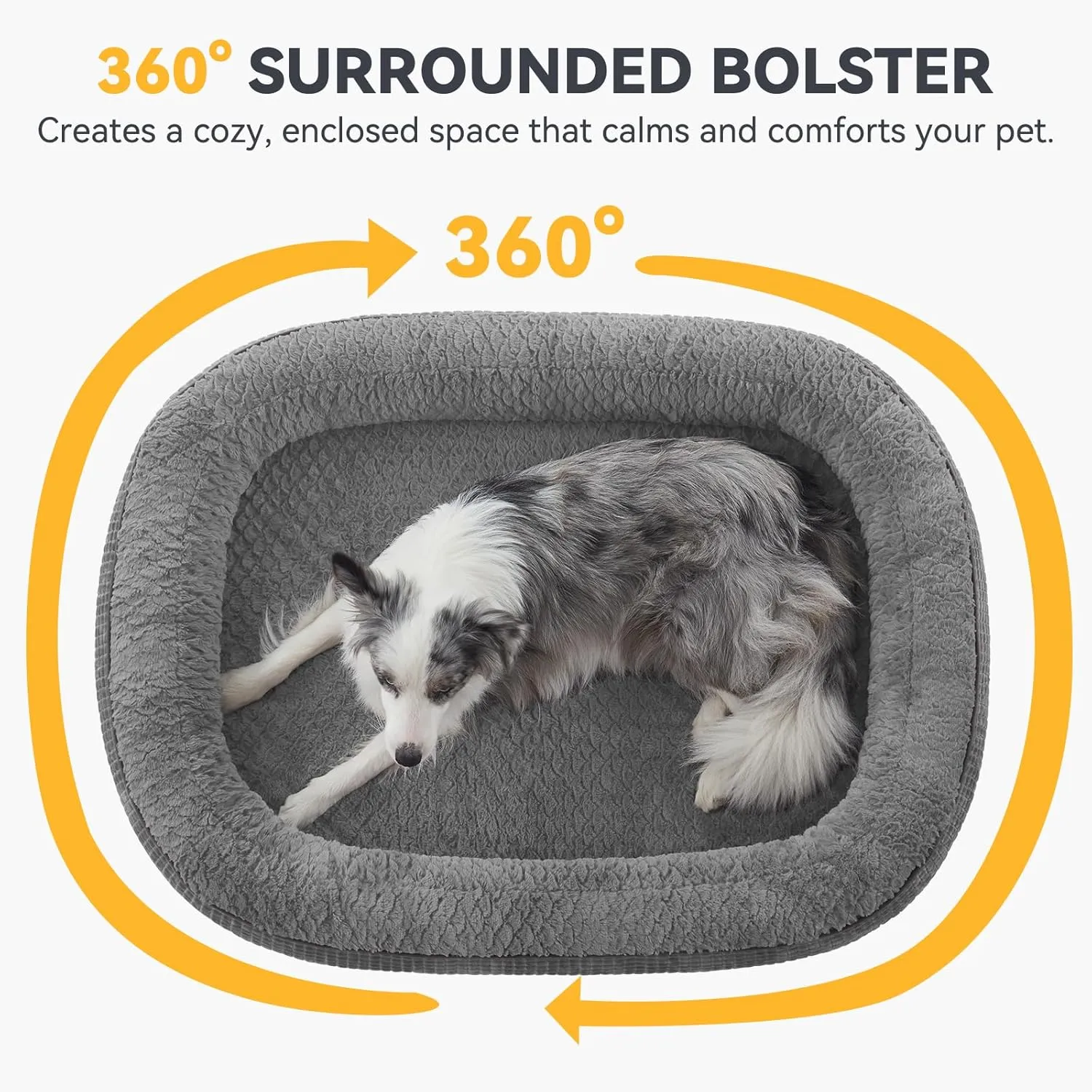 JOEJOY Orthopedic Dog Bed for Extra Large Dogs, XL Waterproof Egg-Crate Memory Foam Pet Sofa with Bolster Sides, Washable Removable Cover & Non-Slip Bottom, Grey